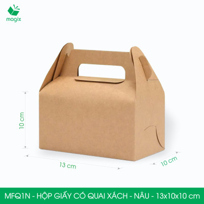 MFQ1N - 13.5x10x10 cm - 100 hộp giấy kraft có quai xách - Hộp đựng bánh ngọt, hộp quà tặng handmade