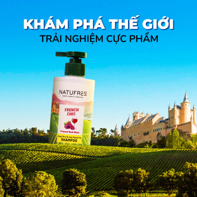 Dầu gội NATUFRÈS French Chic Rượu Vang Đỏ - Phục hồi hư tổn, dưỡng sâu tận chân tóc, giúp tóc mềm mượt 250ml,450ml