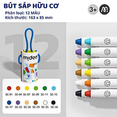 Bút Màu Sáp Lụa Hữu Cơ Mềm Mượt Dễ Tô Bản Mới Mau Khô Cho Bé - Mideer Silky Quick-dry Crayon 8 -12 - 24 và 36 Màu