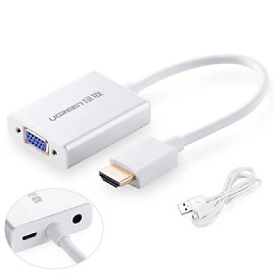 Ugreen UG40212MM102TK Màu Trắng Bộ chuyển HDMI sang VGA vỏ nhôm - HÀNG CHÍNH HÃNG