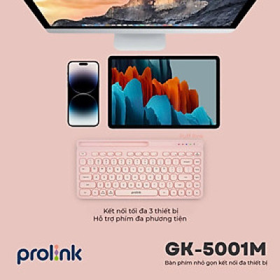 Bàn phím không dây Bluetooth + Wireless PROLiNK GK5001M, nhỏ gọn, kết nối đa thiết bị Windows/Android/MacOS/iOS - Hàng chính hãng
