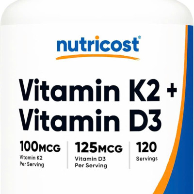 Viên Uống Nutricost Vitamin D3 + K2 MK7 (120 viên), Hỗ Trợ Răng Xương Chắc Khỏe, Ngừa Loãng Xương