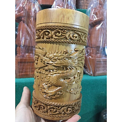 Hộp đựng chè ,trà ,thân hộp  khắc rồng bằng gỗ bách xanh thơm phức kt cao 20×11cm