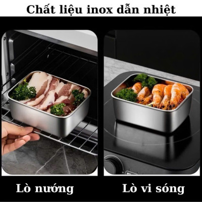 Hộp Đựng Thực Phẩm Inox Cao Cấp Kèm Nắp – Khay Inox Đựng Đồ Ăn Bảo Quản Tủ Lạnh Đủ Size - HÀNG CHÍNH HÃNG MINIIN