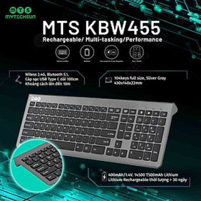 Bàn phím máy tính sạc không dây Mytechsun KBW455- Hàng chính hãng