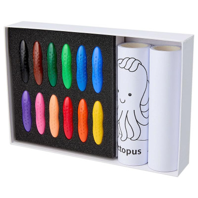 Hộp 12 Màu Sáp Peanut Và Tranh Tô Màu Dán Tường - Y Plus+ CP210600