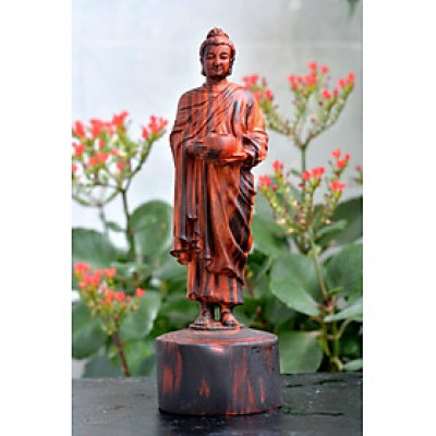 Tượng phật thích ca khất thực bằng gỗ trắc đỏ đen kt cao 20