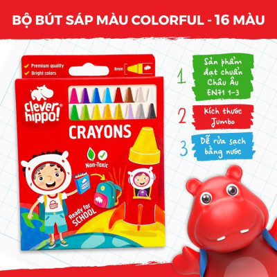 Hộp 16 Bút Sáp Màu Colorful - Clever Hippo 1601