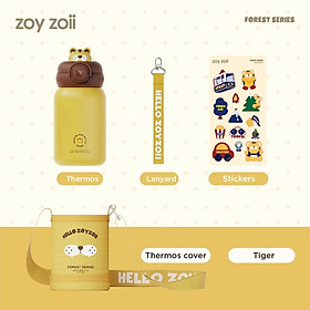 Bình nước giữ nhiệt cho bé Zoyzoii E8 có túi đựng Thermos cup, chất liệu inox 316 cao cấp, nắp chống rò nước an toàn, hình thú đáng yêu - Hàng chính hãng