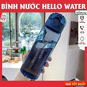 Bình Đựng Nước Nhựa Trong Thể Thao HELLO WATER Cute Dễ Thương 780ml Có Vạch Chia Và Quai Xách 