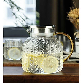 Bình thủy tinh đựng nước chịu nhiệt lên tới 400 độ C vân nhám bông lúa dáng lùn - ANTH236

