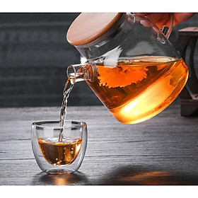 Bình Đựng Trà Thủy Tinh Nắp Gỗ Vòi Cụt Đủ Size 700ml, 1000ml