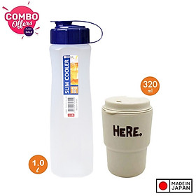 Bình đựng nước 1 lít kèm cốc uống nước nắp xoay 320ml có lỗ cắm ống hút