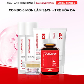 Combo 6 món Nước tẩy trang 145ml + Sữa rửa mặt 100g + Nước hoa hồng 145ml + Kem chống nắng 50g + Viên uống Collagen 60 viên + Kem dưỡng da ban đêm-10g  [Sắc Ngọc Khang official]
