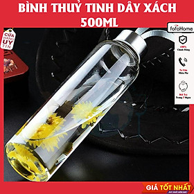 Bình Nước Thủy Tinh, Chai Detox Có Dây Xách 500ml Chai Thủy Tinh Đựng Nước 500ML - Nắp Thiếc Vặn Có Dây Treo (Bình Thủy Tinh Đựng Nước, Đựng Sữa - Chai Thủy Tinh Đựng Nước Ép)