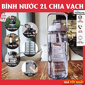 Bình Nước 2 Lít Có Vạch Chia Nhắc Giờ Dành Cho Người Lười Uống Nước, Bình Đựng Nước Thể Thao 2L Kèm Ống Hút Tiện Dụng  (Chọn Màu)