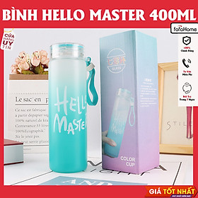 Bình Nước Thủy Tinh In Chữ Hello Master 400ML Có Dây Xách - Bình Nước Thủy Tinh Hello Master (Màu Ngẫu Nhiên)
