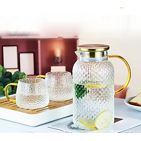 Bình thủy tinh đựng nước vân nhám chịu nhiệt lên tới 400 độ C dáng tròn cao nắp inox 2L- ANTH235