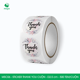 MSC06 - D2.5 cm - 1 Cuộn 500 sticker thank you tròn, nhãn dán thank you, tem dán cảm ơn