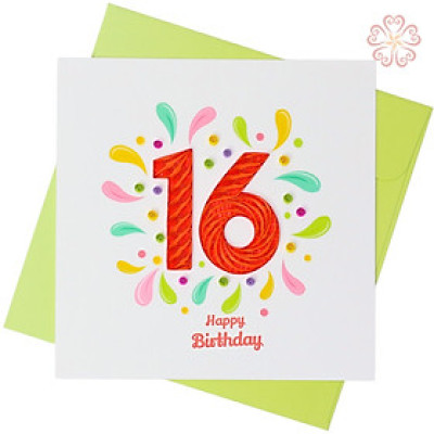 Thiệp mừng sinh nhật - mừng tuổi 16 - size 15x15cm