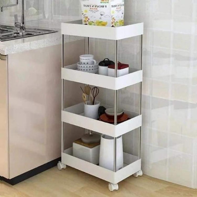 Kệ Đựng Đồ Đa Năng 4 Tầng Có Bánh Xe Đẩy Chuyên Dụng Cho Spa, Phòng Tắm, Bếp Chất Liệu Inox Cao Cấp Tiện Lợi