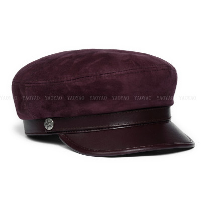 Mũ beret nữ da cừu phối da lộn cao cấp BHY1920 Nón lưỡi trai nữ phong cách Hàn Quốc