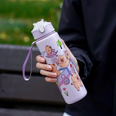 Bình Nước Nhựa 700ml Hình Capybara Siêu Yêu Cho Bé - HÀNG CHÍNH HÃNG MINIIN