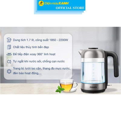 Bình đun siêu tốc Philips 1.7 lít HD9339/80 - Hàng Chính Hãng