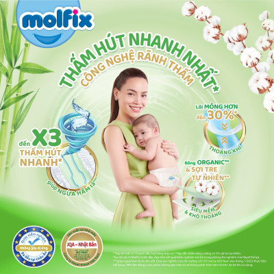 Tã/bỉm dán Molfix Thiên nhiên Jumbo L (9kg - 13kg) - Gói 40+6 miếng