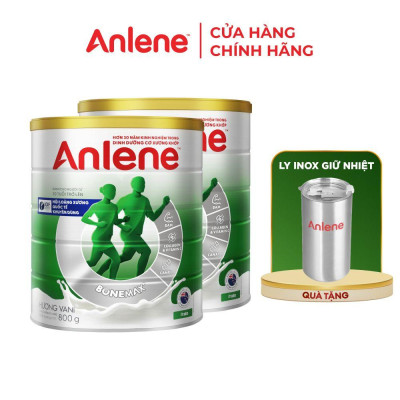 Combo 02 Sữa Bột Anlene Hương Vanilla (Hộp thiếc 800g) - Tặng ly inox