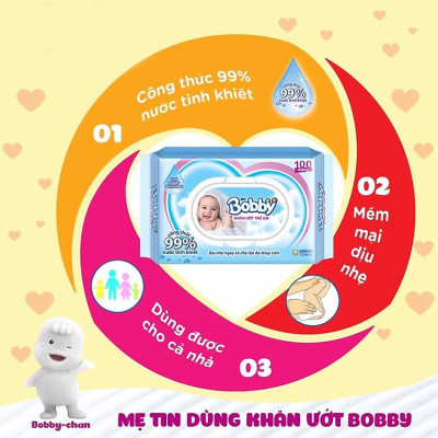 Khăn Ướt Bobby Không Hương 100Miếng