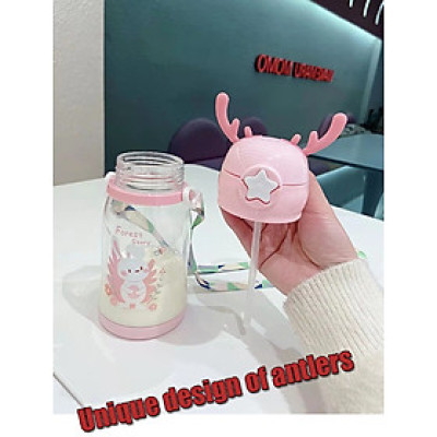 Bình Nước Thể Thao Có Ống Hút 600ml Hình Gạc Nai Hươu Dễ Thương Nhiều Màu Sắc Cho Bé - Hàng Loại 1 - Chính Hãng MINIIN