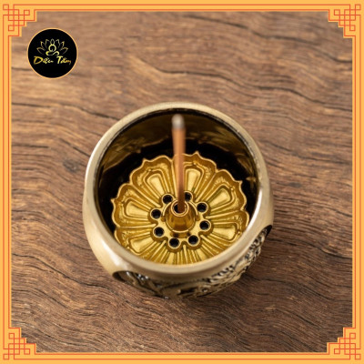 Lư Hương cắm nhang không tăm mini lư xông trầm hương 3 Chân Khắc rồng phượng tặng đế cắm nhang, lư không tăm mini