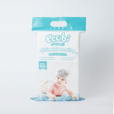Thùng 05 túi khăn vải khô đa năng cho bé Ecowipes túi 270 tờ 345g mềm mịn dai thấm hút tốt