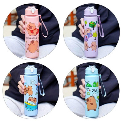 Bình Nước Nhựa 700ml Hình Capybara Siêu Yêu Cho Bé - HÀNG CHÍNH HÃNG MINIIN