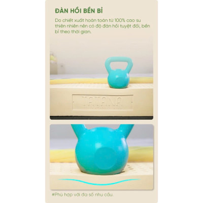 Nệm Cao Su Thiên Nhiên Tatana Cool Fresh, Áo Vải Cooling Làm Mát- Mền Mại, Êm Ái, Độ Đàn Hồi Cao - Bảo hành 12 năm.