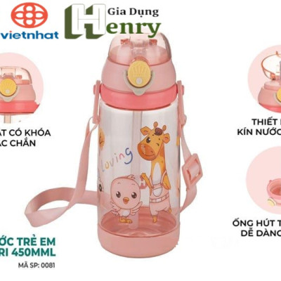 Bình đựng nước trẻ em 450ml Hokori chống tràn có ống hút cho bé đi học đi chơi hàng Cao cấp việt nhật - HÀNG VIỆT NAM
