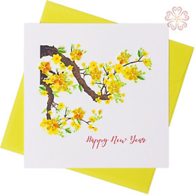 Thiệp Giấy Xoắn Nghệ Thuật Happy New Year Size 15x15cm