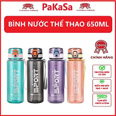 Bình Nước Thê Thao 650ML Có Khóa, Có Chia Vạch , Ron Chống Tràn , Bình Nhựa Tập Gym , Chạy Bộ , Sport Chất Liệu Nhựa PP An Toàn - Hàng chính hãng