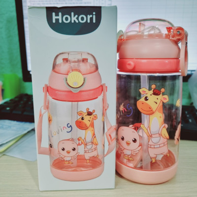 Bình đựng nước trẻ em 450ml Hokori chống tràn có ống hút cho bé đi học đi chơi hàng Cao cấp việt nhật - HÀNG VIỆT NAM