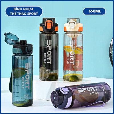 Bình Nước Thê Thao 650ML Có Khóa, Có Chia Vạch , Ron Chống Tràn , Bình Nhựa Tập Gym , Chạy Bộ , Sport Chất Liệu Nhựa PP An Toàn - Hàng chính hãng