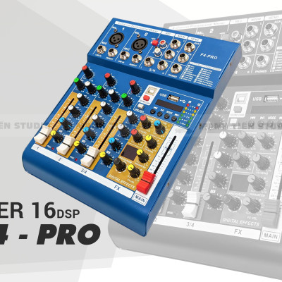 Bàn trộn Mixer Yamaha F4 Pro - Tích hợp vang số 16 chế độ vang - Chuyển đổi thành soundcard livestream dễ dàng, thu âm, karaoke online chuyên nghiệp - Có Bluetooth, ghi âm USB - Kết hợp được với mọi loa kéo, amply, dàn karaoke gia đình - Hàng nhập khẩu
