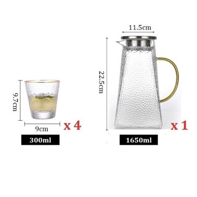 Bộ bình uống nước kèm 6 cốc thủy tinh crystan đáng loe chịu nhiệt cao cấp - ANTH472