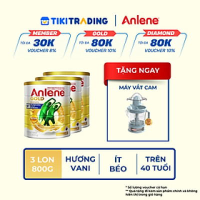 Combo 3 TPBS Anlene Gold hương vani 800g - Tặng máy vắt cam