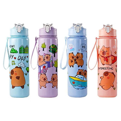 Bình Nước Nhựa 700ml Hình Capybara Siêu Yêu Cho Bé - HÀNG CHÍNH HÃNG MINIIN