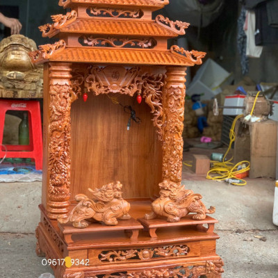 Bàn thờ ông địa ông thần tài gỗ hương đá kt 56×61cm