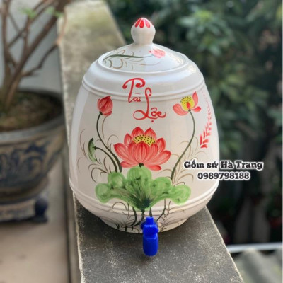 Bình nước dung tích 12 lit Gốm sứ Bát Tràng cao cấp vẽ thủ công