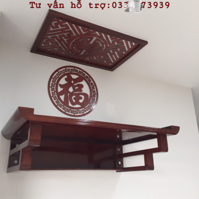 Bộ bàn thờ chung cư bằng gỗ sồi + ám khói + chữ phúc hay chữ bất kỳ