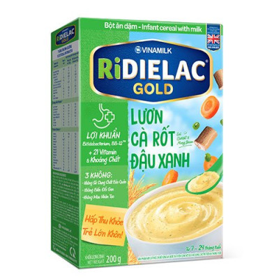 COMBO 2 Hộp BỘT ĂN DẶM RIDIELAC
 GOLD LƯƠN CÀ RỐT ĐẬU XANH - 
HỘP GIẤY 200G