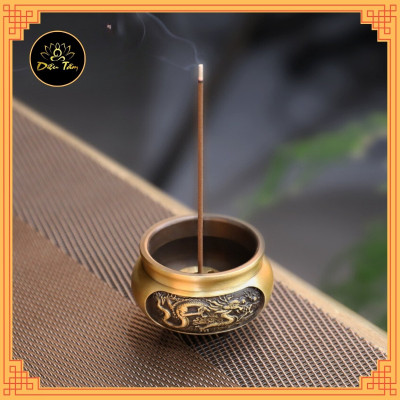 Lư Hương cắm nhang không tăm mini lư xông trầm hương 3 Chân Khắc rồng phượng tặng đế cắm nhang, lư không tăm mini